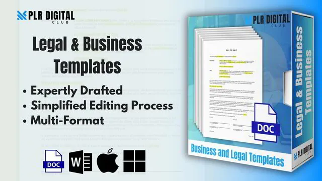 a mockup that shows a Business and Legal Templates to  resell with master resell rights by PLR Digital Club   