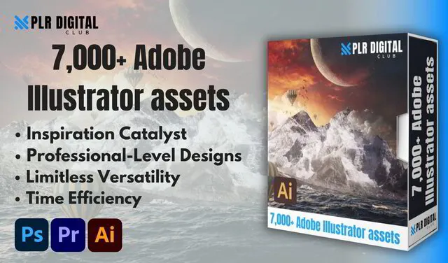 a mockup that shows Adobe Illustrator bundle to resell with master resell rights by PLR Digital Club   