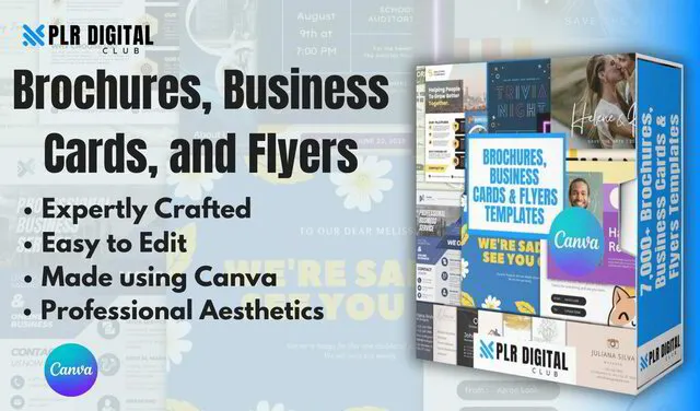 a mockup that shows Brochures, Business Cards and Flyers to resell with master resell rights by PLR Digital Club   
