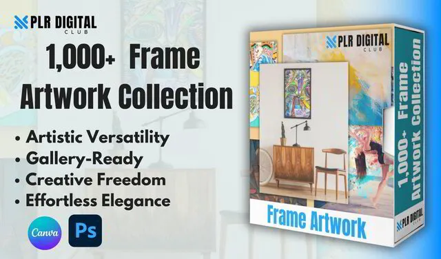 a mockup that shows Frame Artwork bundle to resell with master resell rights by PLR Digital Club   
