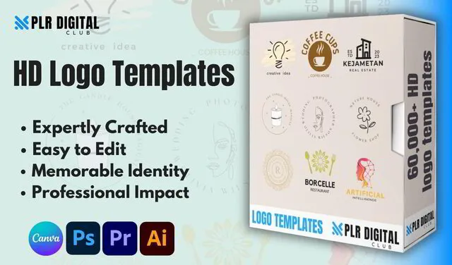 a mockup that shows HD logo bundle to resell with master resell rights by PLR Digital Club   