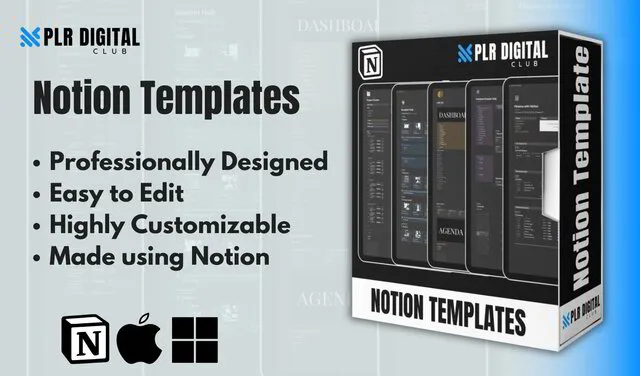 PLR Digital Club Notion Templates Mockup with Master resell rights MRR