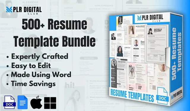 a mockup that shows resume bundle to resell with master resell rights by PLR Digital Club   