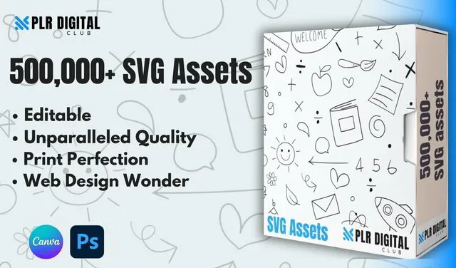 a mockup that shows SVG Assets bundle to resell with master resell rights by PLR Digital Club   