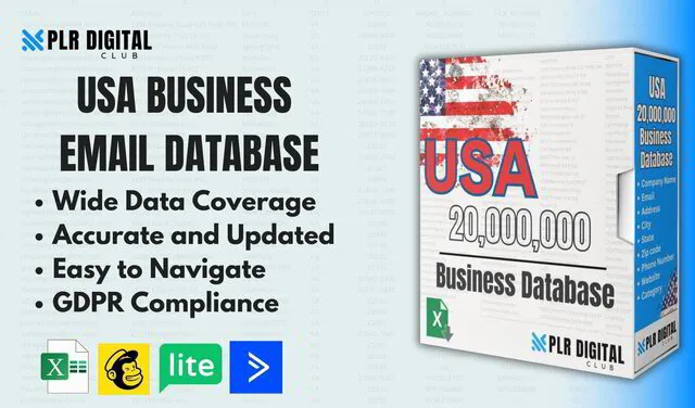 A mock up showing a USA Business Database bundle to resell with master resell rights by plr digital club 