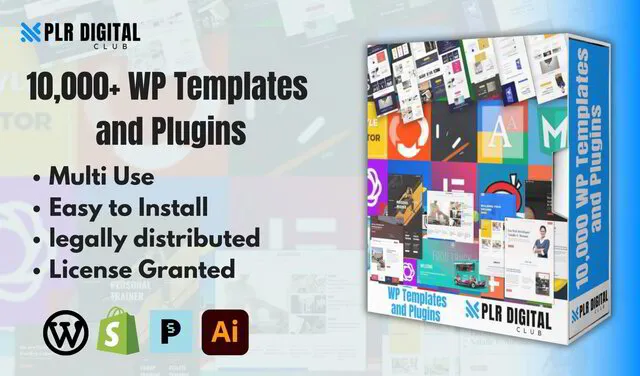 a mockup that shows Wordpress Templates and Plugins bundle to resell with master resell rights by PLR Digital Club   