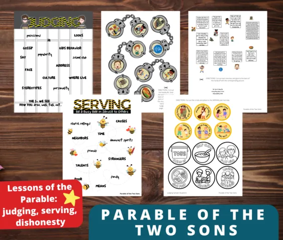 parable of the two sons lesson game printable for kids