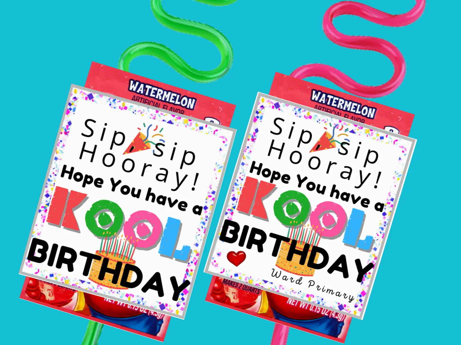 primary birthday gift tag kool aid straw
