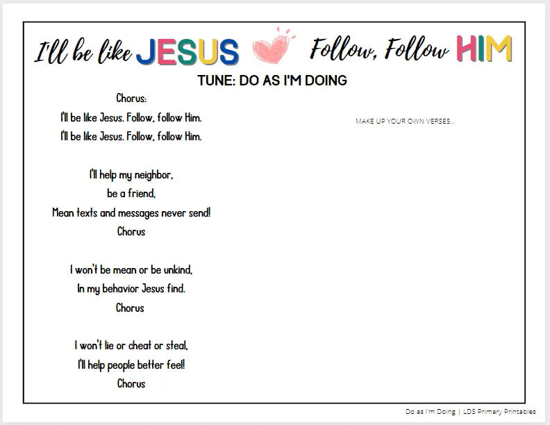 do as doing follow jesus coloring song printable