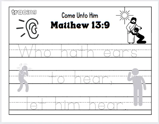 Matthew 13:9 scripture trace kids bible printable 