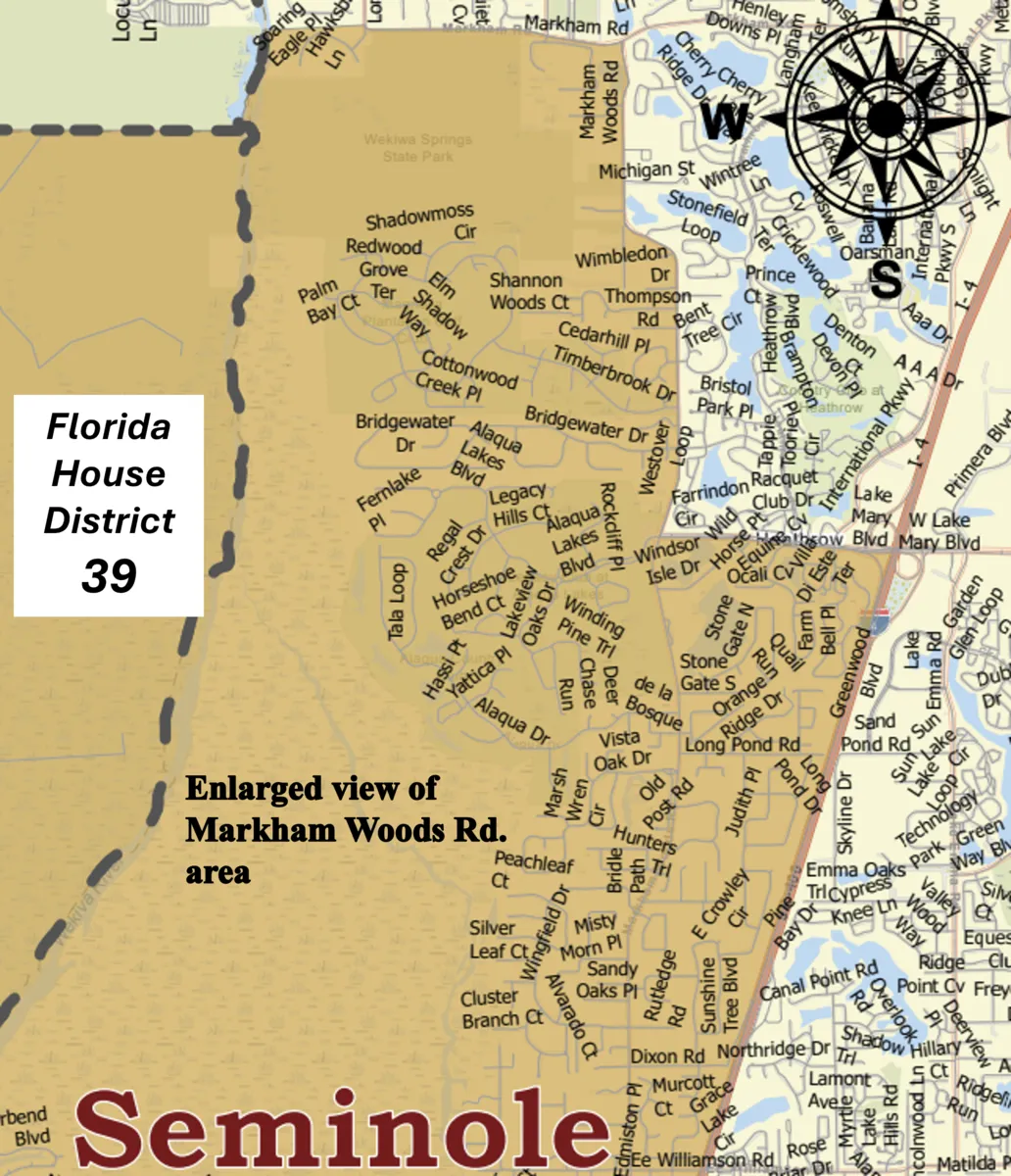 map of Florida House District 36 Markum Woods Road area in Seminole County