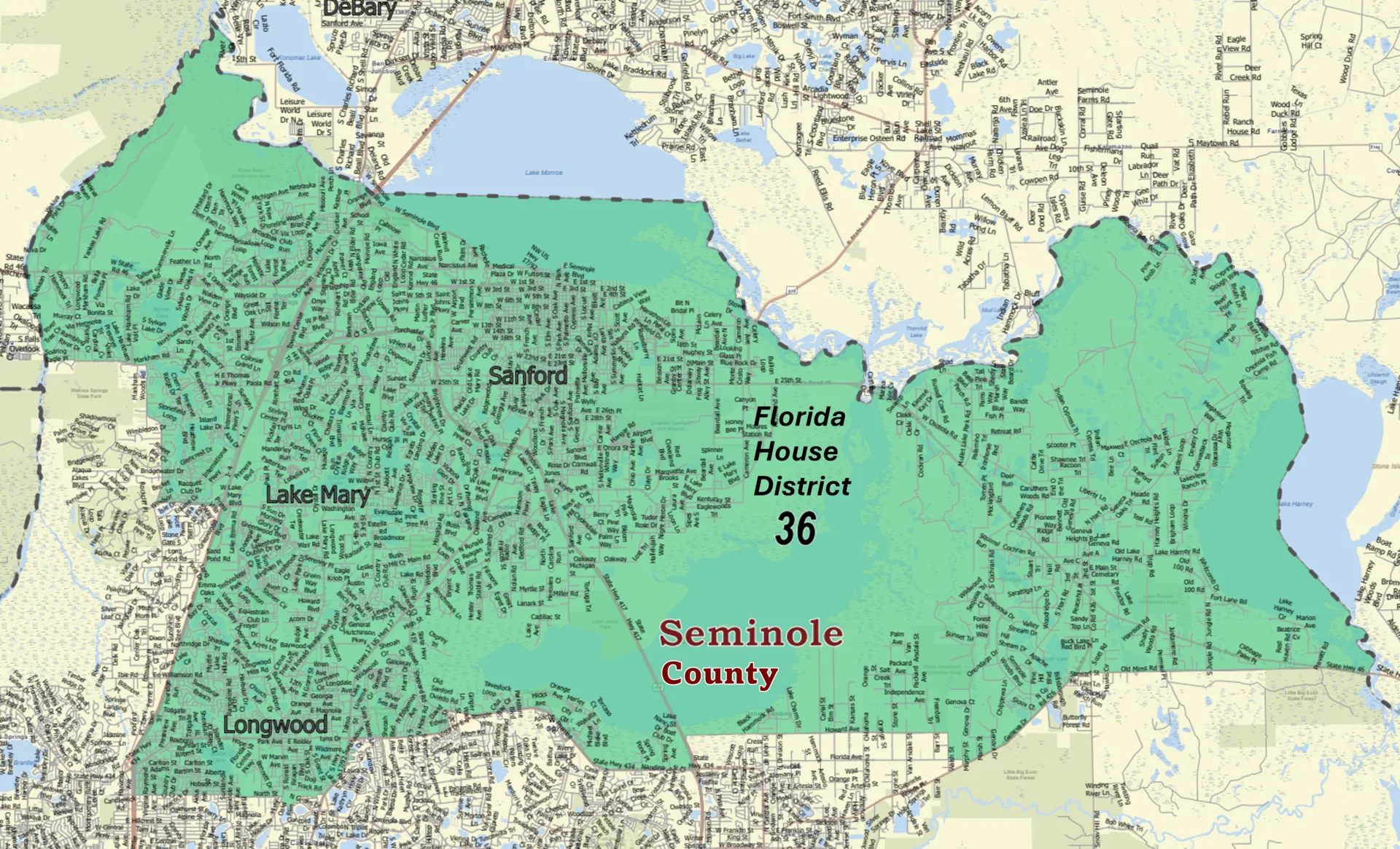 map of Florida House District 36 in Seminole County
