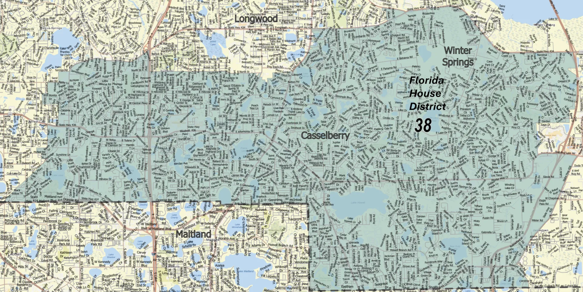 map of Florida House District 38 in Seminole County