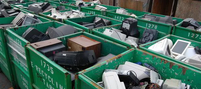 recycled electronics in bins