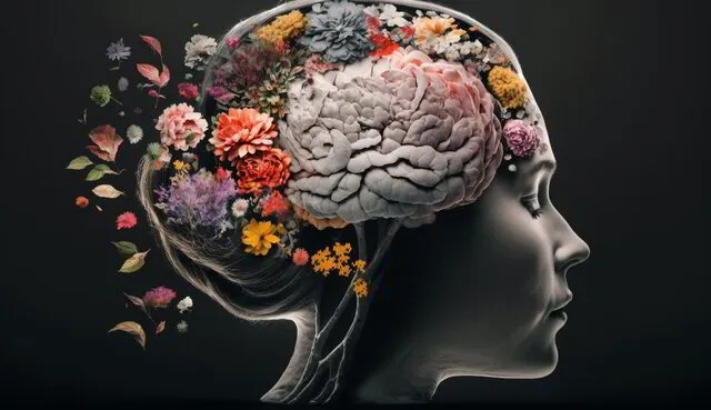 woman with brain flowers