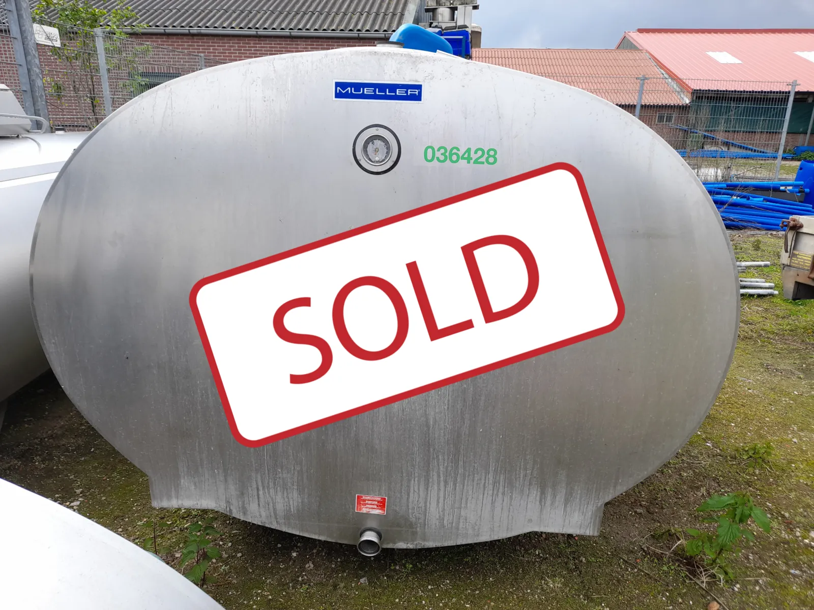 "Sold" Mueller o-1500 6000 liter milk Cooling Tank