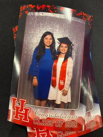 two people in Houston graduation photo print