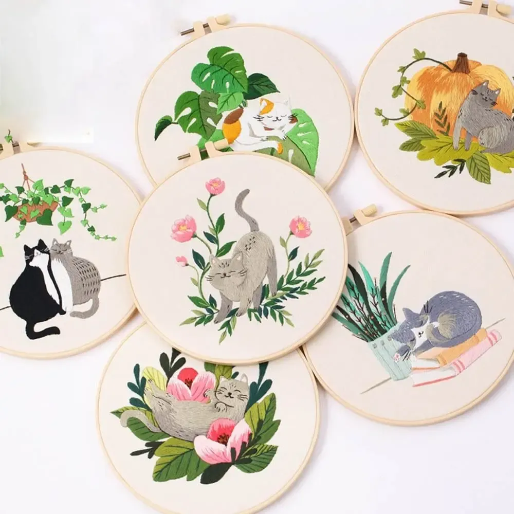 3 sets of DIY Embroidery Kits 3D  Landscape Embroidery Stitching Kits With a free Hoop Art Needlework Cross Stitch Set, Embroidery Hoops