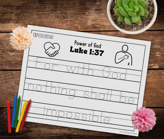 Luke 1:37 kids scripture trace and color printable