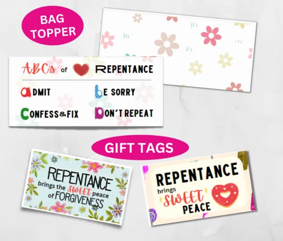 repentance repent lesson handout gift bag topper tag printable
