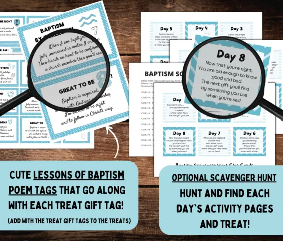 lds baptism gift for girls and boys: lds baptism lessons; lds baptism gift tags; lds baptism scavenger hunt