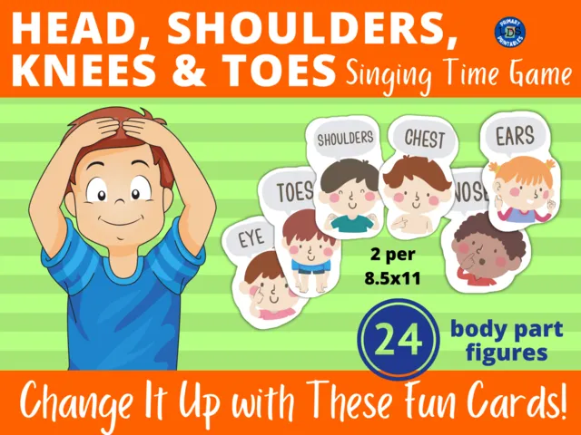 head, shoulders, knees, toes kids song and body parts visuals preschool, kg printables