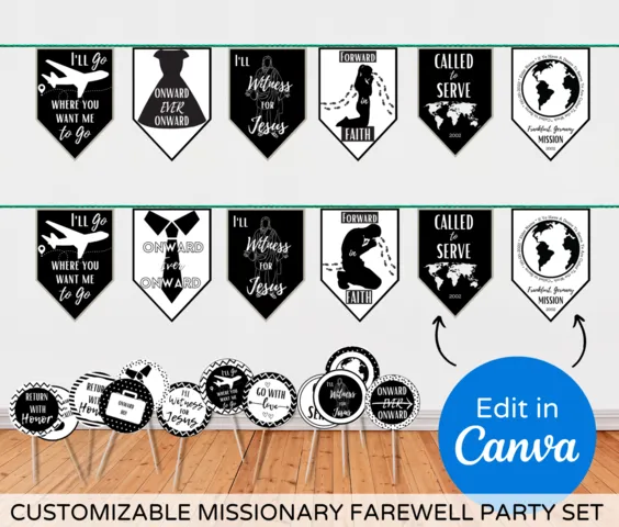 lds missionary farewell mormon missionary printable party bundle mission banner cupcake toppers