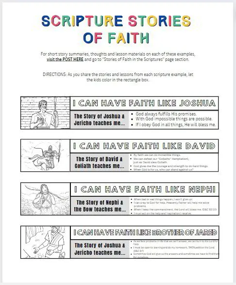 scripture stories of faith kids coloring and activity lesson page
