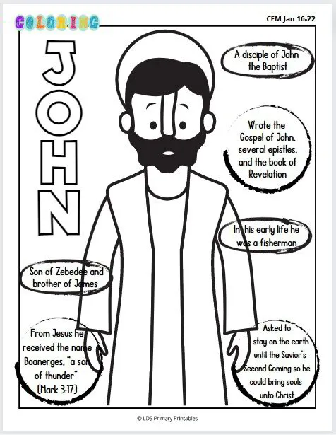 who was john the apostle and cousin of jesus kids bible coloring page