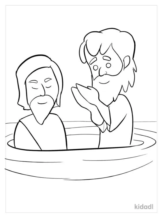 John the Baptist baptizing Jesus kids bible coloring page