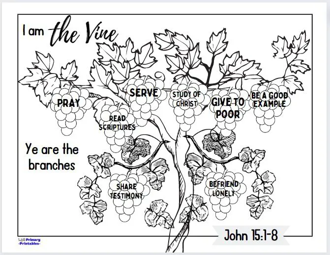 vine and branches parable john bible printables for kids