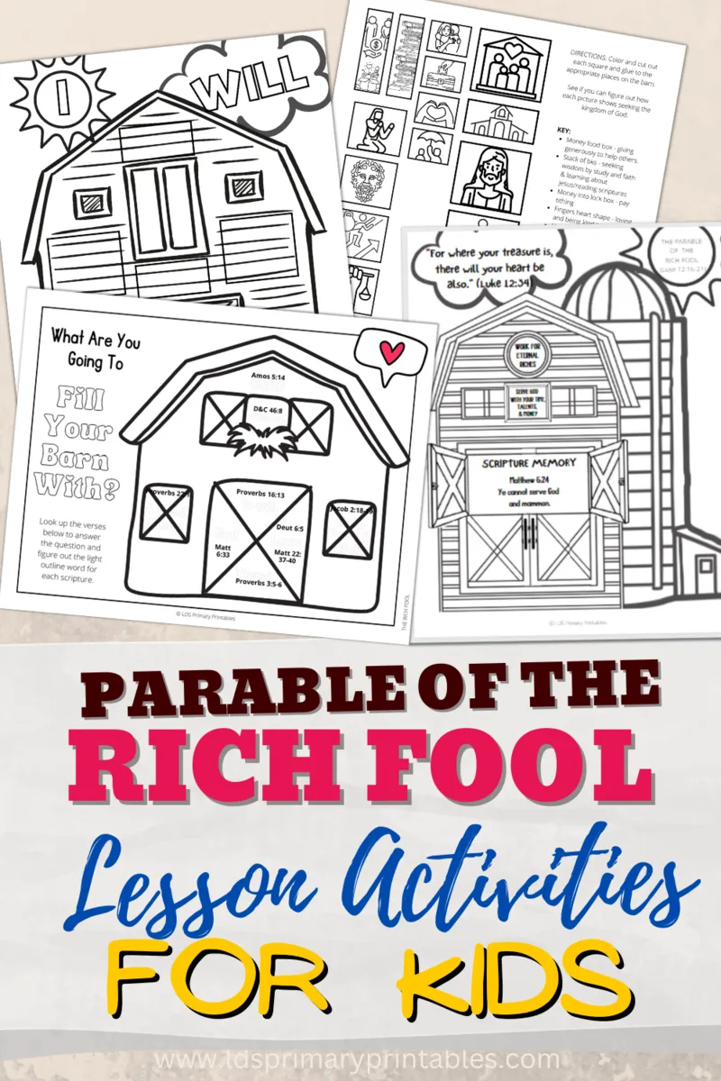 parable of the rich fool bible lesson activities and printables for kids