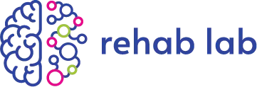 Logo of Rehab Lab with a stylized brain and interconnected circles.
