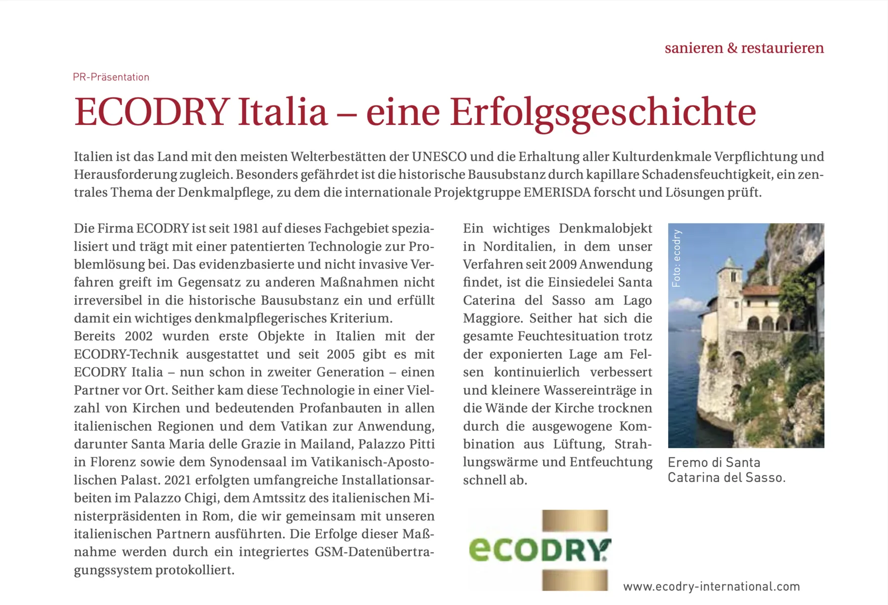 ECODRY Italia – eine Erfolgsgeschichte