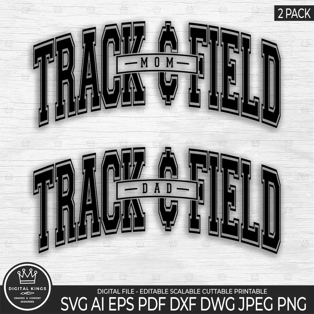 TRACK & FIELD MOM & DAD varsity text pack SVG DXF Cricut Canva PNG #532