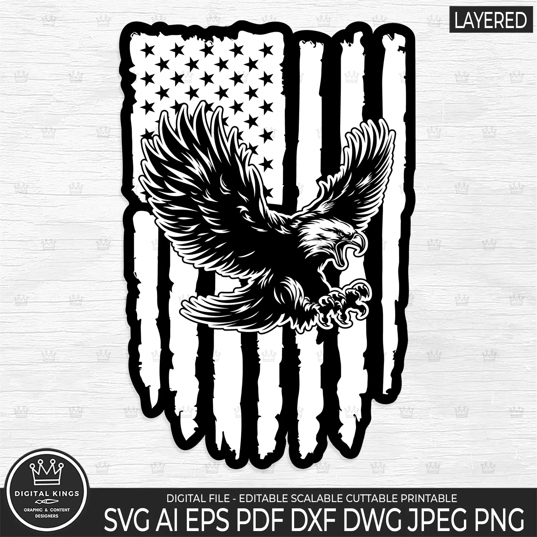 DISTRESSED AMERICAN FLAGS USA EAGLE layered SVG DXF digital files ...