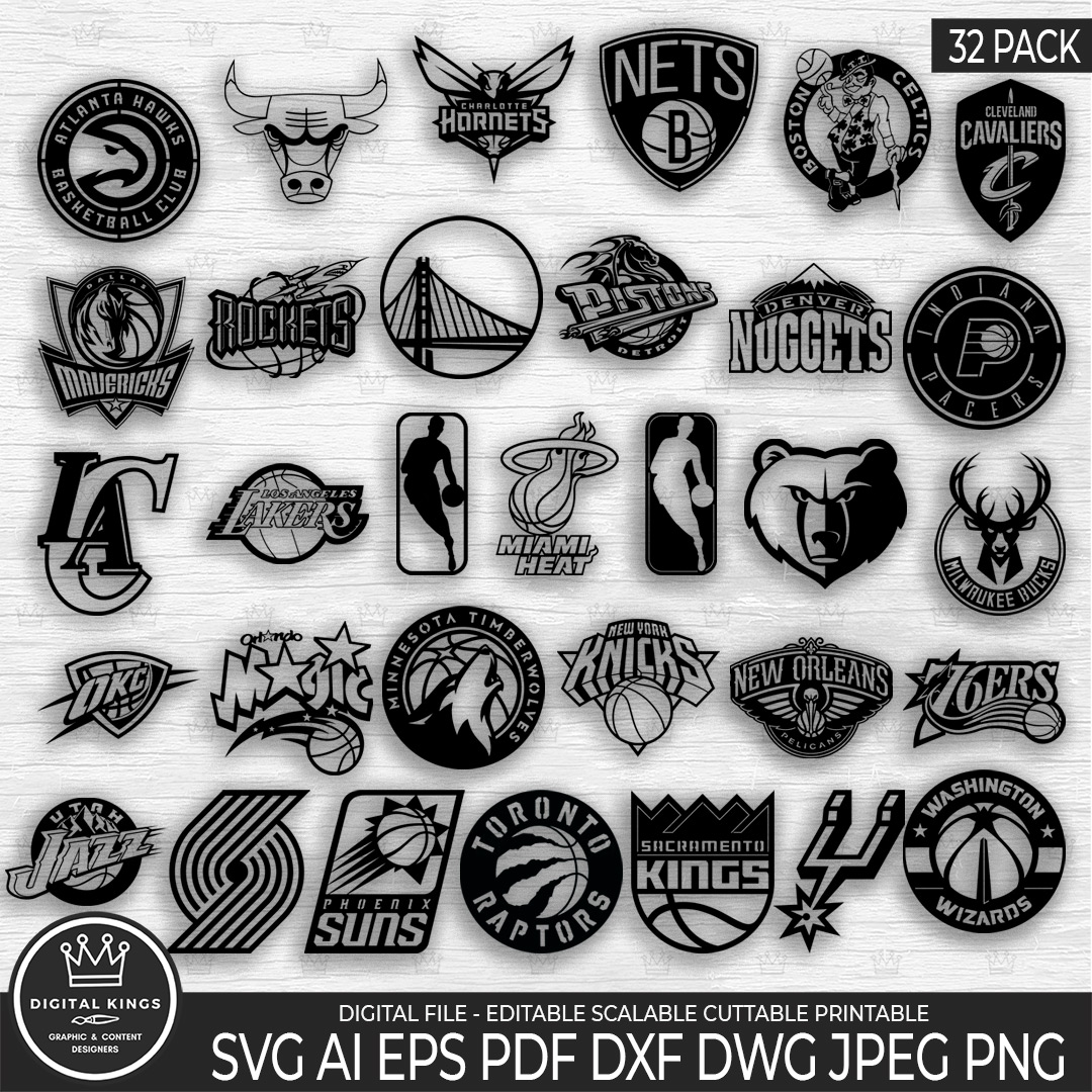 NBA logos CNC bundle DXF SVG EPS PDF digital files Cricut PNG #S013