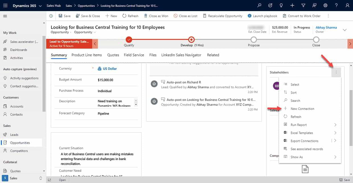 Track Stakeholders and Sales Team In Microsoft Dynamics 365