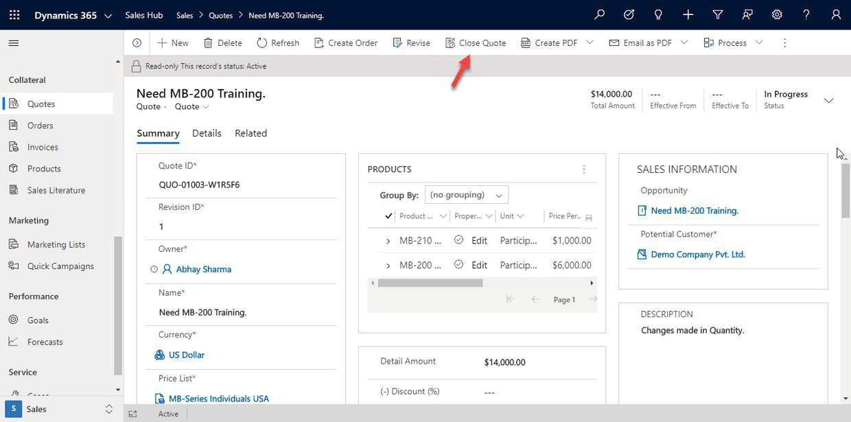 How To Revise and Close a Quote In Microsoft Dynamics 365