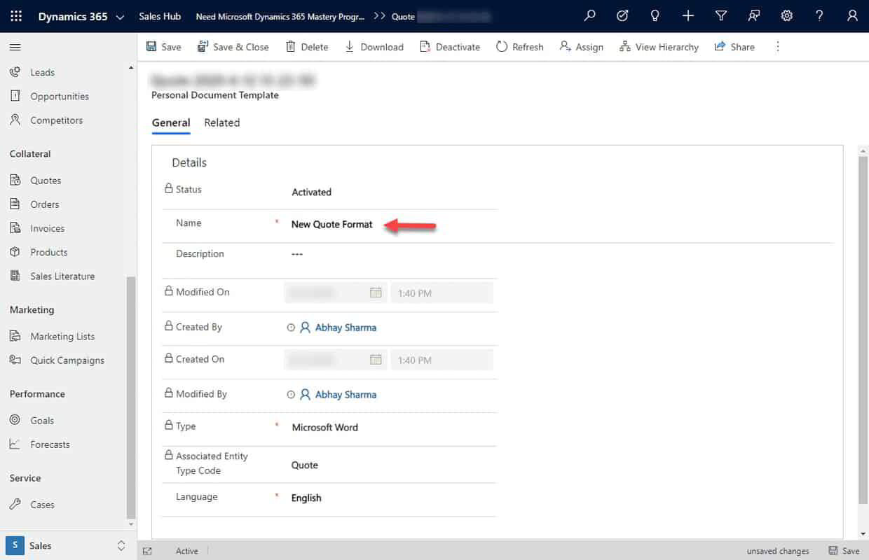 Create Template from a Quote In Microsoft Dynamics 365