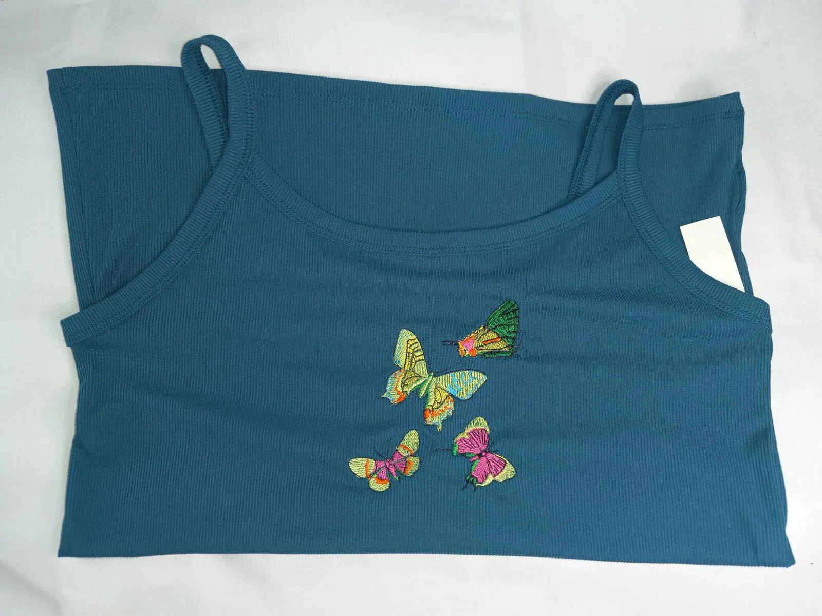 Marine Green Butterfly embroidered Tank