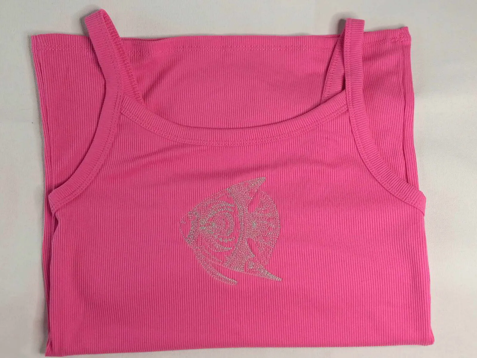 Gray Fish embroidered Hot Pink Tank