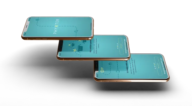 Three iPhones with Phyxter Apps on them