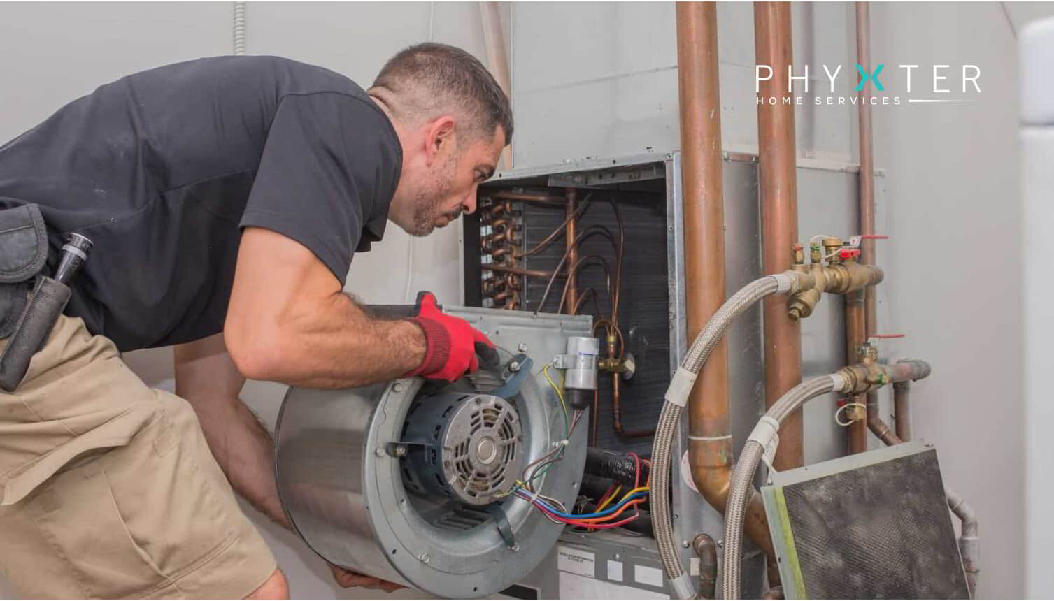 HVAC technician replacing a blower motor