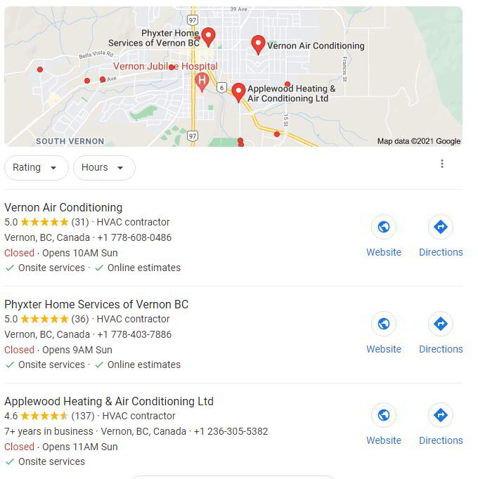 Google My Business Listing for AC Repair
