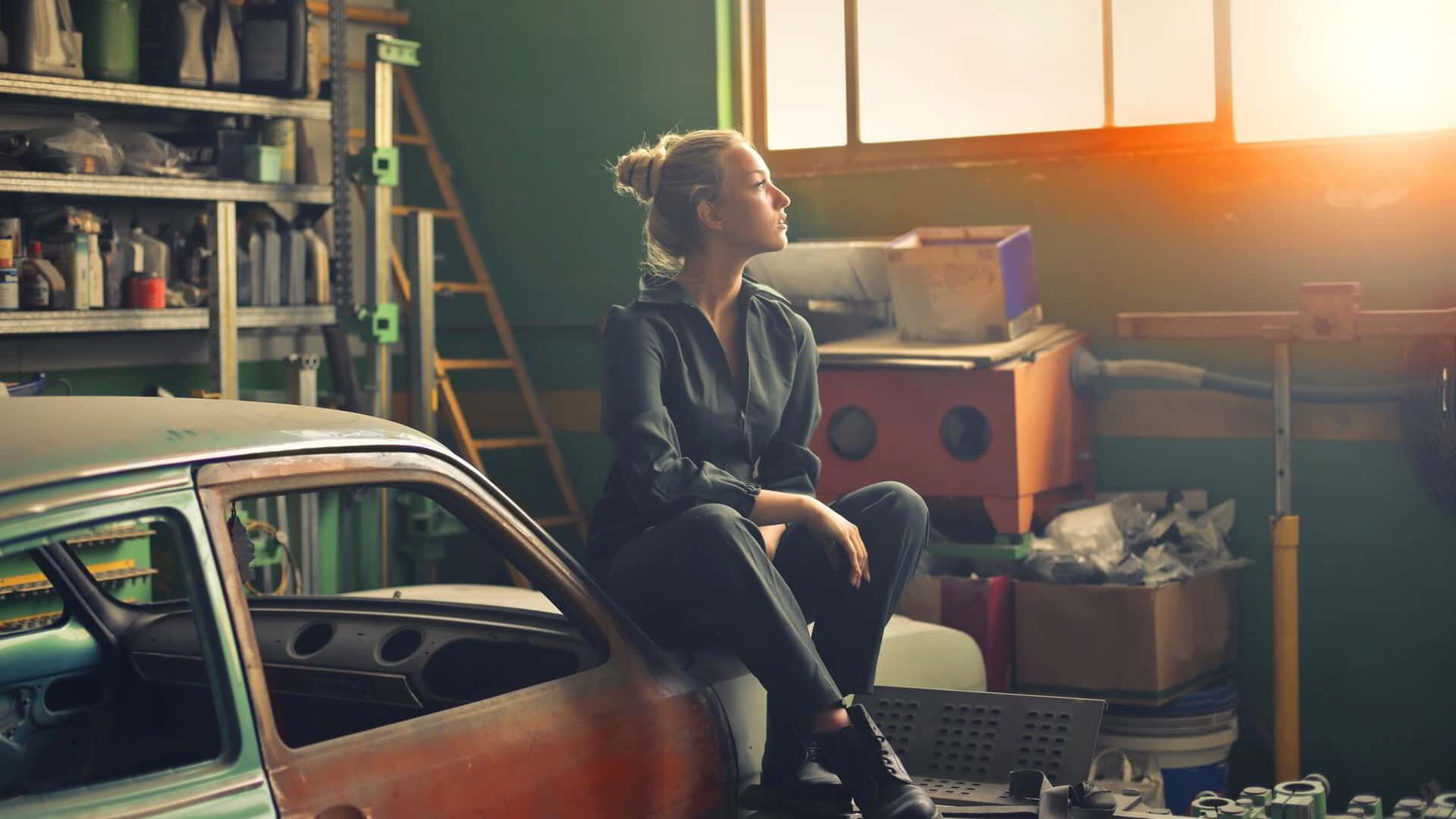 woman in garage