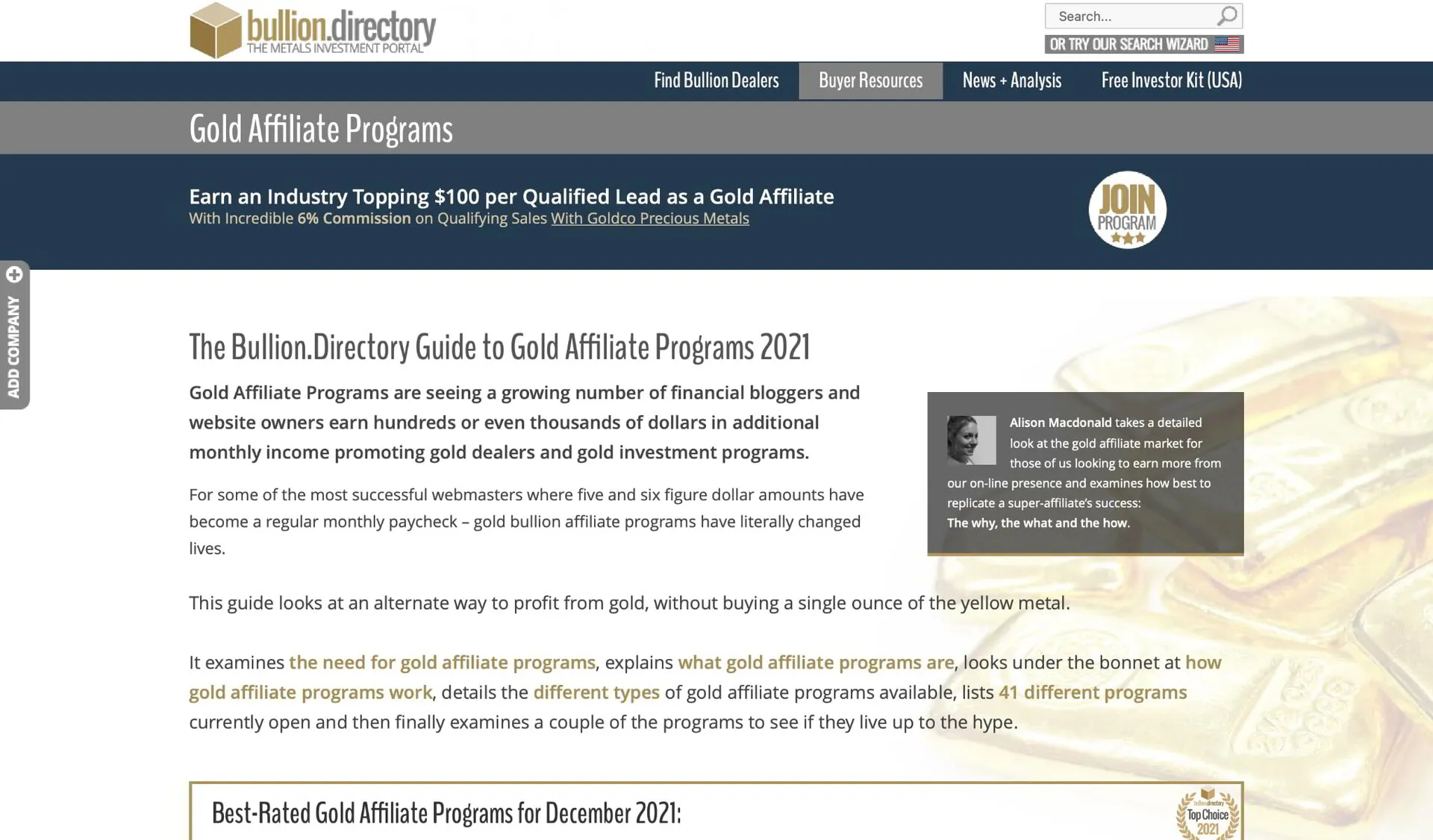 Bullion Directory Affiliate Program