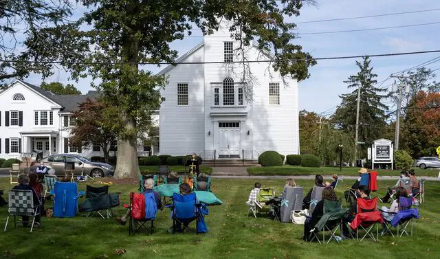 Outdoor worship service in autumn