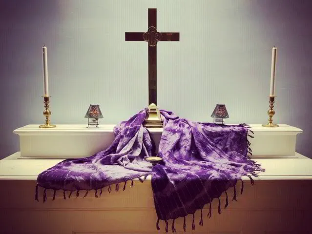 Altar at Lent with cross and candles