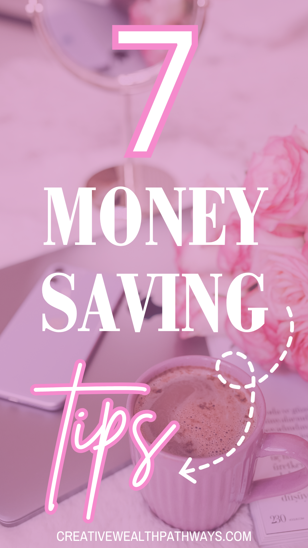 Money saving tips graphic featuring budgeting and financial wellness inspiration for spending less and building wealth